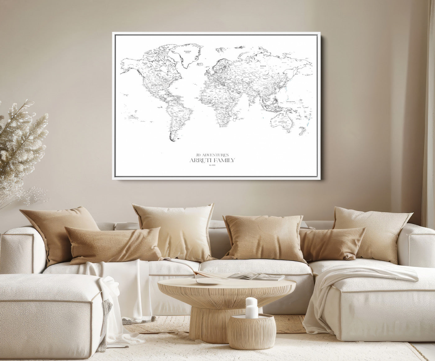 23223-MGV-CV-36X24-Push Pin World Map Canvas Print – Framed Wall Art for Couples to Track Their Travels – Anniversary Gift or Home Adventure Decor