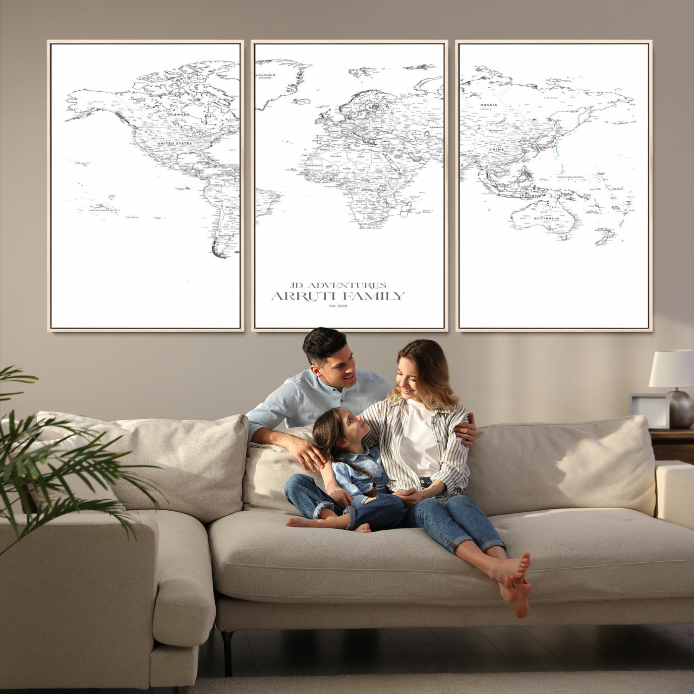 23223-MGV-CV-36X24-Push Pin World Map Canvas Print – Framed Wall Art for Couples to Track Their Travels – Anniversary Gift or Home Adventure Decor