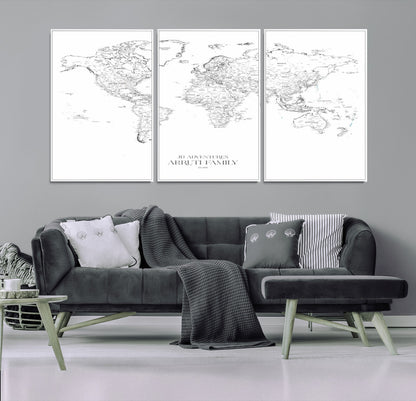 23223-MGV-CV-36X24-Push Pin World Map Canvas Print – Framed Wall Art for Couples to Track Their Travels – Anniversary Gift or Home Adventure Decor