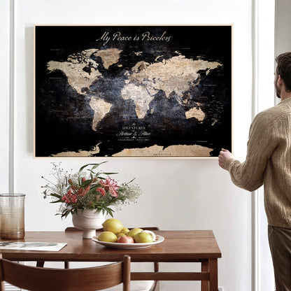 '-Customize Push Pin World Map Wall Canvas Print, Personalized Travel Tracker with Pins, Framed Large Canvas for Home Office Decor - H37