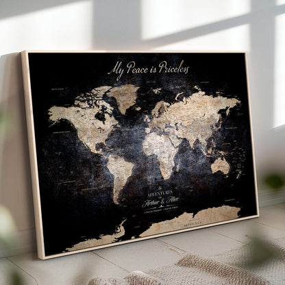 '-Customize Push Pin World Map Wall Canvas Print, Personalized Travel Tracker with Pins, Framed Large Canvas for Home Office Decor - H37