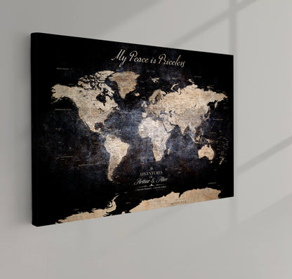 '-Customize Push Pin World Map Wall Canvas Print, Personalized Travel Tracker with Pins, Framed Large Canvas for Home Office Decor - H37