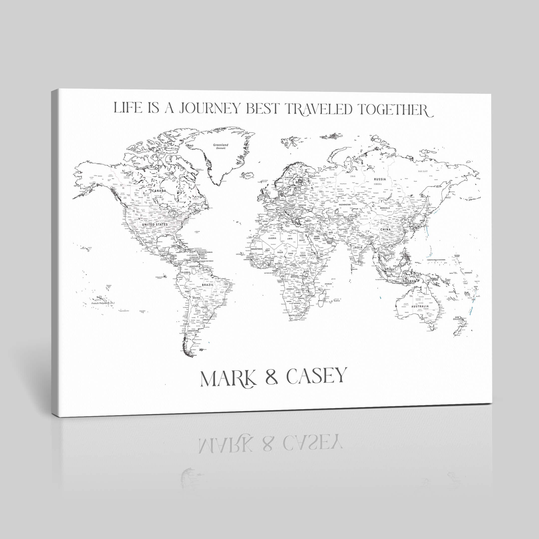 '-Custom World Map Wall Art – Personalized Framed Canvas Print with Push Pins for Travel Tracking, Anniversary or Couple Gift Ideas - H9