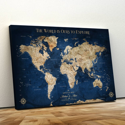 56122A-MGV-CV-36X24-Push Pin World Map Canvas Print – Framed Wall Art for Couples to Track Their Travels – Anniversary Gift or Home Adventure Decor - H2-Orj