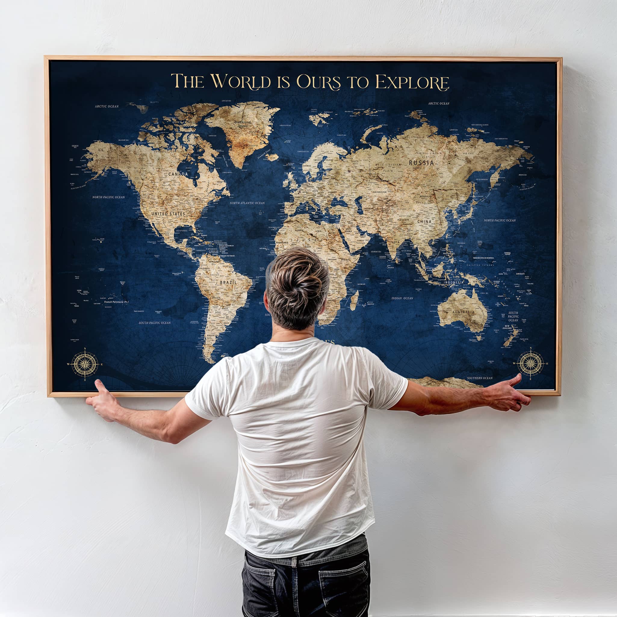 56122A-MGV-CV-36X24-Push Pin World Map Canvas Print – Framed Wall Art for Couples to Track Their Travels – Anniversary Gift or Home Adventure Decor - H2-Orj