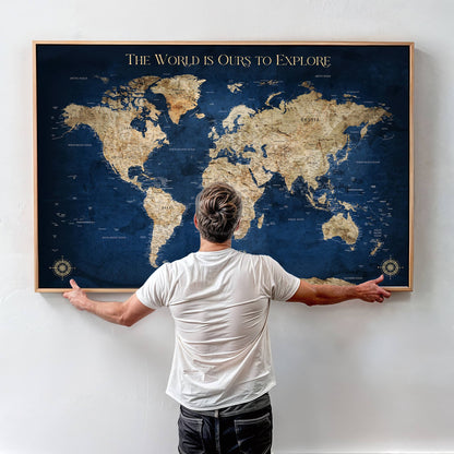 56122A-MGV-CV-36X24-Push Pin World Map Canvas Print – Framed Wall Art for Couples to Track Their Travels – Anniversary Gift or Home Adventure Decor - H2-Orj