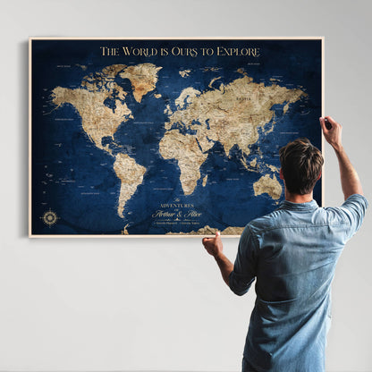 56122A-MGV-CV-36X24-Push Pin World Map Canvas Print – Framed Wall Art for Couples to Track Their Travels – Anniversary Gift or Home Adventure Decor - H2-Orj