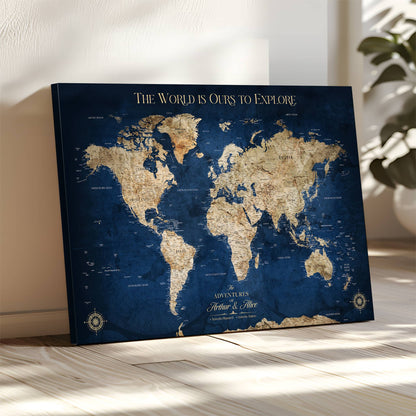 56122A-MGV-CV-36X24-Push Pin World Map Canvas Print – Framed Wall Art for Couples to Track Their Travels – Anniversary Gift or Home Adventure Decor - H2-Orj