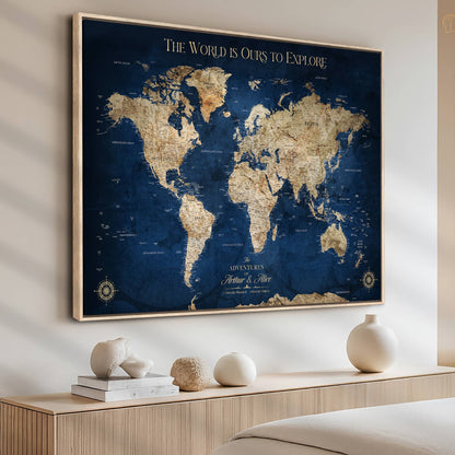 56122A-MGV-CV-36X24-Push Pin World Map Canvas Print – Framed Wall Art for Couples to Track Their Travels – Anniversary Gift or Home Adventure Decor - H2-Orj