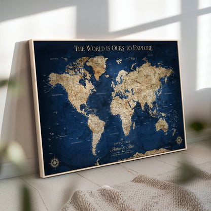 56122A-MGV-CV-36X24-Push Pin World Map Canvas Print – Framed Wall Art for Couples to Track Their Travels – Anniversary Gift or Home Adventure Decor - H2-Orj