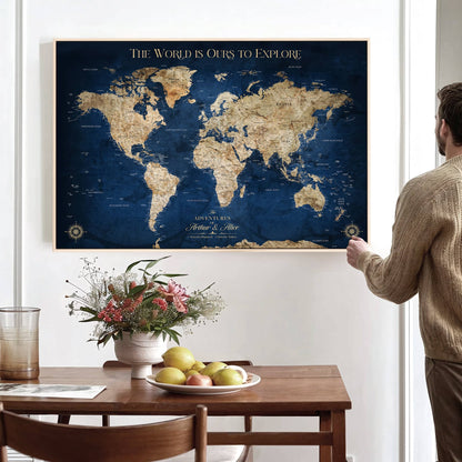56122A-MGV-CV-36X24-Push Pin World Map Canvas Print – Framed Wall Art for Couples to Track Their Travels – Anniversary Gift or Home Adventure Decor - H2-Orj