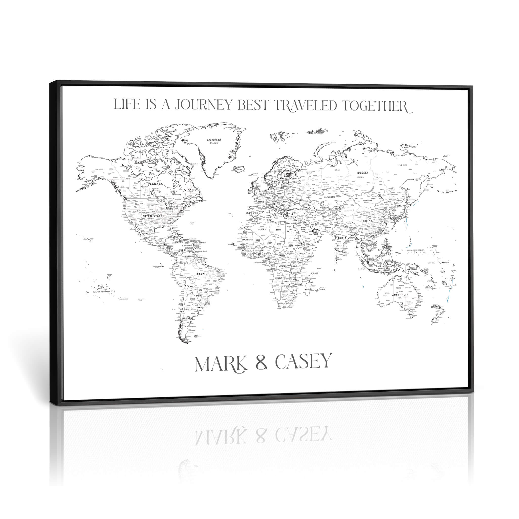 '-Custom World Map Wall Art – Personalized Framed Canvas Print with Push Pins for Travel Tracking, Anniversary or Couple Gift Ideas - H9