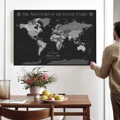 58711315-MGV-CV-36X24-Custom Push Pin World Map Wall Canvas Print – Personalized Travel Tracker with Pins – Framed Large Multi-Size Canvas for Home Office Decor