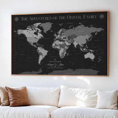 58711315-MGV-CV-36X24-Custom Push Pin World Map Wall Canvas Print – Personalized Travel Tracker with Pins – Framed Large Multi-Size Canvas for Home Office Decor