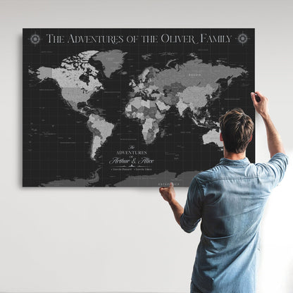 58711315-MGV-CV-36X24-Custom Push Pin World Map Wall Canvas Print – Personalized Travel Tracker with Pins – Framed Large Multi-Size Canvas for Home Office Decor