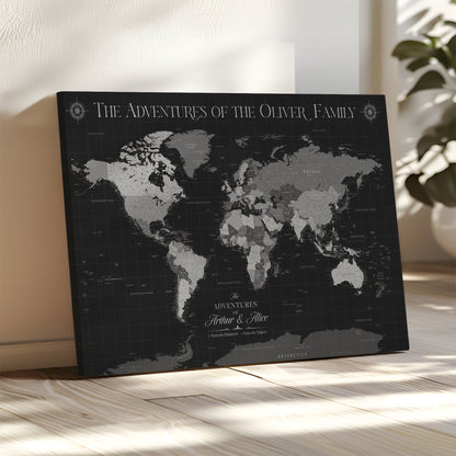 58711315-MGV-CV-36X24-Custom Push Pin World Map Wall Canvas Print – Personalized Travel Tracker with Pins – Framed Large Multi-Size Canvas for Home Office Decor