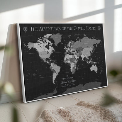 58711315-MGV-CV-36X24-Custom Push Pin World Map Wall Canvas Print – Personalized Travel Tracker with Pins – Framed Large Multi-Size Canvas for Home Office Decor