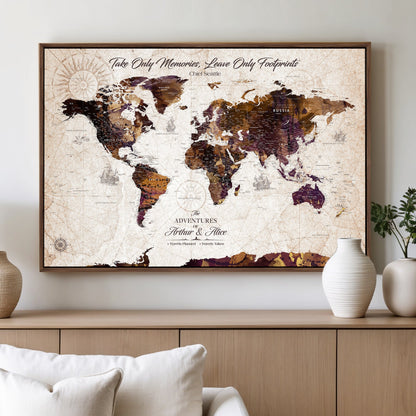 64869039-MGV-CV-36X24-Custom Push Pin World Map Wall Canvas Print – Personalized Travel Tracker with Pins – Framed Large Multi-Size Canvas for Home Office Decor