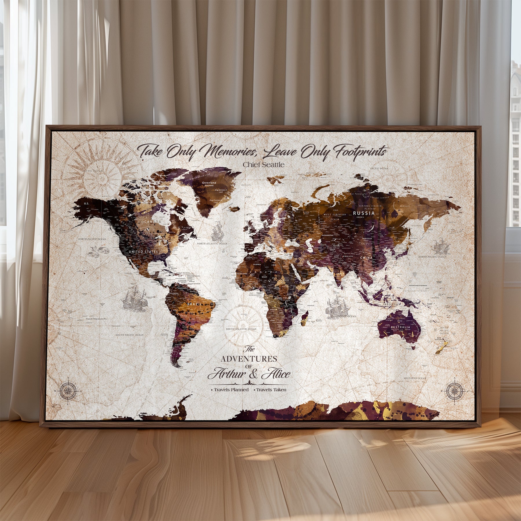 64869039-MGV-CV-36X24-Custom Push Pin World Map Wall Canvas Print – Personalized Travel Tracker with Pins – Framed Large Multi-Size Canvas for Home Office Decor