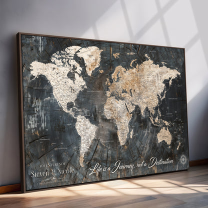 13001721-MGV-CV-36X24-Custom Push Pin World Map Wall Canvas Print – Personalized Travel Tracker with Pins – Framed Large Multi-Size Canvas for Home Office Decor