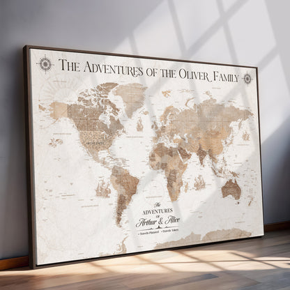 58395047-MGV-CV-36X24-Custom Push Pin World Map Wall Canvas Print – Personalized Travel Tracker with Pins – Framed Large Multi-Size Canvas for Home Office Decor