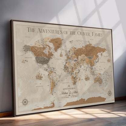 66042608-MGV-CV-36X24-World Travel Map with Pins – Push Pin Maps of Where I've Been, Framed Wall Map for Travel Memories, Old Style Decorative World Map - H11