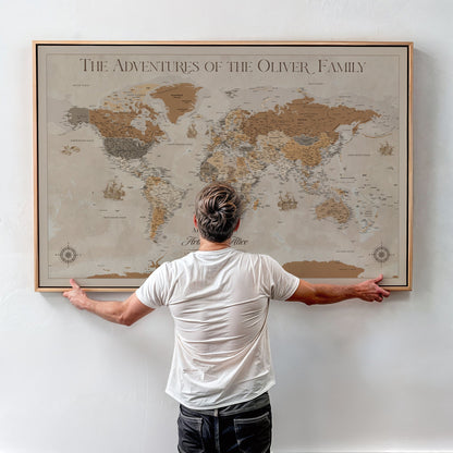 66042608-MGV-CV-36X24-World Travel Map with Pins – Push Pin Maps of Where I've Been, Framed Wall Map for Travel Memories, Old Style Decorative World Map - H11