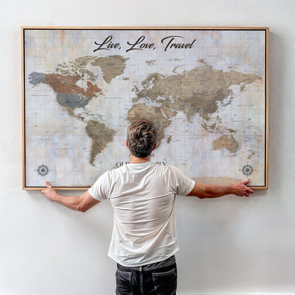 76256172-MGV-CV-36X24-Custom Push Pin World Map Wall Canvas Print – Personalized Travel Tracker with Pins – Framed Large Multi-Size Canvas for Home Office Decor