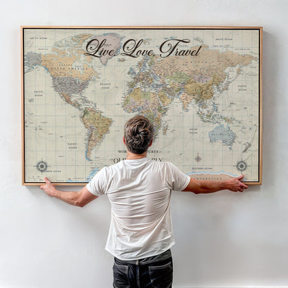 49563244-MGV-CV-36X24-Custom Push Pin World Map Wall Canvas Print – Personalized Travel Tracker with Pins – Framed Large Multi-Size Canvas for Home Office Decor