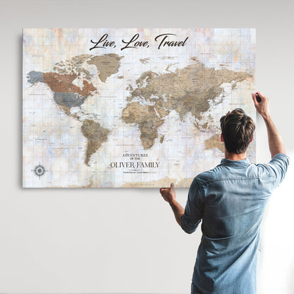 76256172-MGV-CV-36X24-Custom Push Pin World Map Wall Canvas Print – Personalized Travel Tracker with Pins – Framed Large Multi-Size Canvas for Home Office Decor