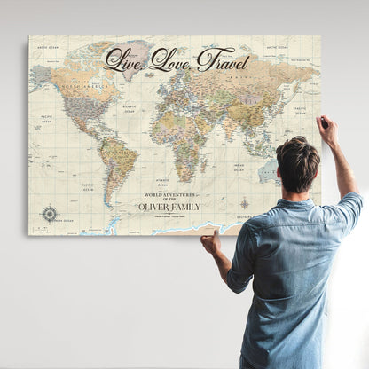 49563244-MGV-CV-36X24-Custom Push Pin World Map Wall Canvas Print – Personalized Travel Tracker with Pins – Framed Large Multi-Size Canvas for Home Office Decor