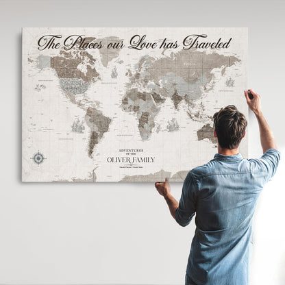 88245481-MGV-CV-36X24-Custom Push Pin World Map Wall Canvas Print – Personalized Travel Tracker with Pins – Framed Large Multi-Size Canvas for Home Office Decor