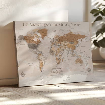 43101120-MGV-CV-36X24-World Travel Map with Pins – Push Pin Maps of Where I've Been, Framed Wall Map for Travel Memories, Old Style Decorative World Map - H10
