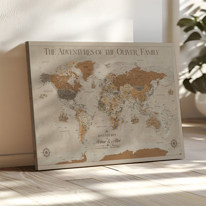66042608-MGV-CV-36X24-World Travel Map with Pins – Push Pin Maps of Where I've Been, Framed Wall Map for Travel Memories, Old Style Decorative World Map - H11