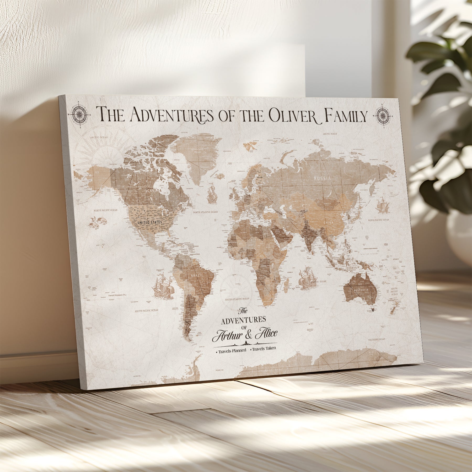 58395047-MGV-CV-36X24-Custom Push Pin World Map Wall Canvas Print – Personalized Travel Tracker with Pins – Framed Large Multi-Size Canvas for Home Office Decor