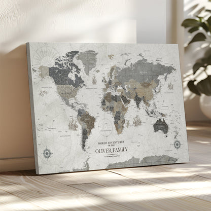 24596128-MGV-CV-36X24-Custom Push Pin World Map Wall Canvas Print – Personalized Travel Tracker with Pins – Framed Large Multi-Size Canvas for Home Office Decor