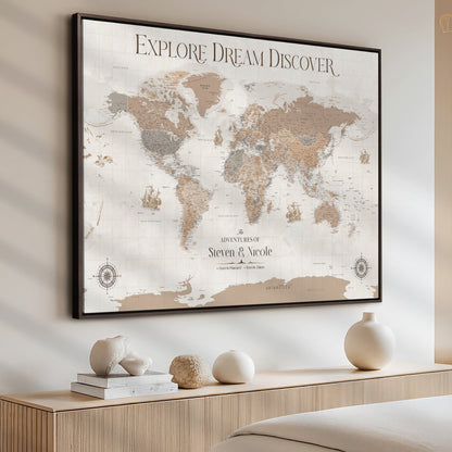 95738134-MGV-CV-36X24-Custom Push Pin World Map Wall Canvas Print – Personalized Travel Tracker with Pins – Framed Large Multi-Size Canvas for Home Office Decor