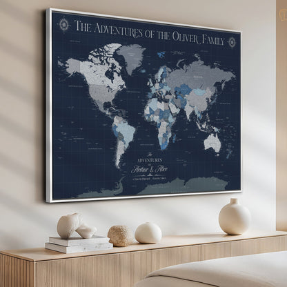 11352707-MGV-CV-36X24-Custom Push Pin World Map Wall Canvas Print – Personalized Travel Tracker with Pins – Framed Large Multi-Size Canvas for Home Office Decor