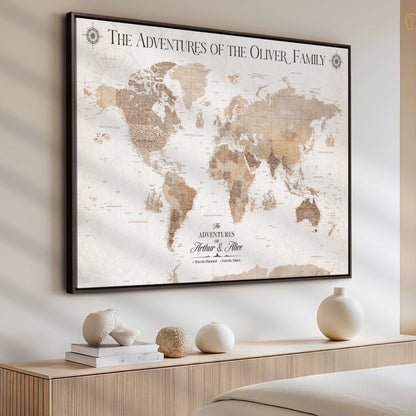 58395047-MGV-CV-36X24-Custom Push Pin World Map Wall Canvas Print – Personalized Travel Tracker with Pins – Framed Large Multi-Size Canvas for Home Office Decor