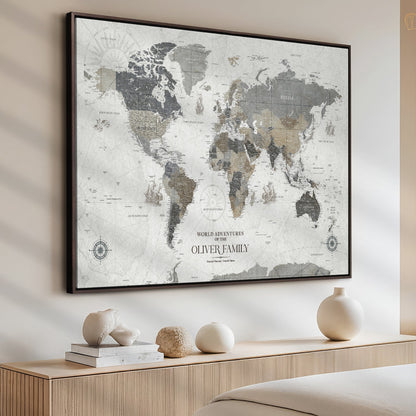24596128-MGV-CV-36X24-Custom Push Pin World Map Wall Canvas Print – Personalized Travel Tracker with Pins – Framed Large Multi-Size Canvas for Home Office Decor
