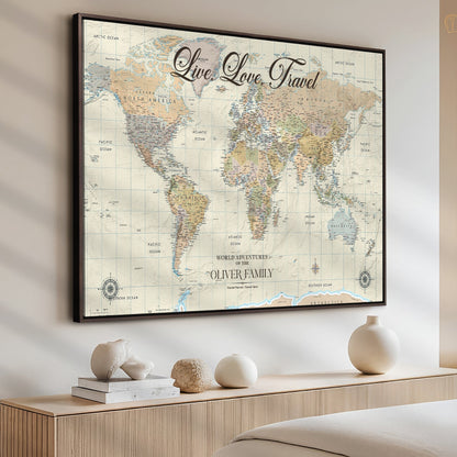 49563244-MGV-CV-36X24-Custom Push Pin World Map Wall Canvas Print – Personalized Travel Tracker with Pins – Framed Large Multi-Size Canvas for Home Office Decor