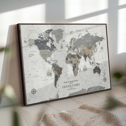 24596128-MGV-CV-36X24-Custom Push Pin World Map Wall Canvas Print – Personalized Travel Tracker with Pins – Framed Large Multi-Size Canvas for Home Office Decor