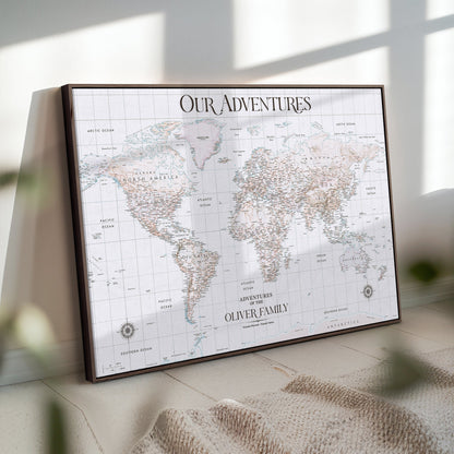 40041157-MGV-CV-36X24-Custom Push Pin World Map Wall Canvas Print – Personalized Travel Tracker with Pins – Framed Large Multi-Size Canvas for Home Office Decor