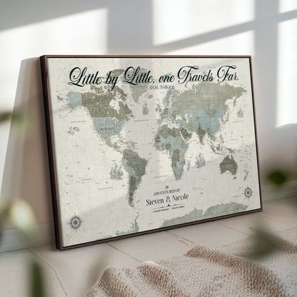 72081300-MGV-CV-36X24-Custom Push Pin World Map Wall Canvas Print – Personalized Travel Tracker with Pins – Framed Large Multi-Size Canvas for Home Office Decor