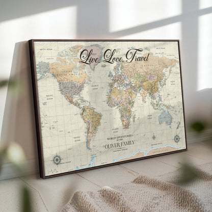 49563244-MGV-CV-36X24-Custom Push Pin World Map Wall Canvas Print – Personalized Travel Tracker with Pins – Framed Large Multi-Size Canvas for Home Office Decor