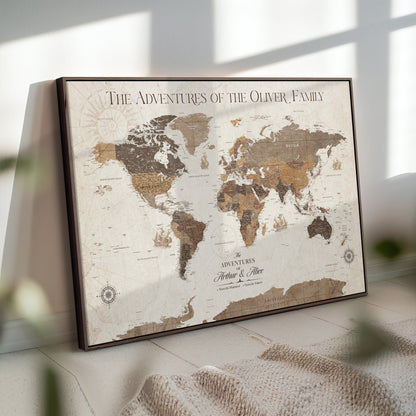 84483613-MGV-CV-36X24-Custom Push Pin World Map Wall Canvas Print – Personalized Travel Tracker with Pins – Framed Large Multi-Size Canvas for Home Office Decor