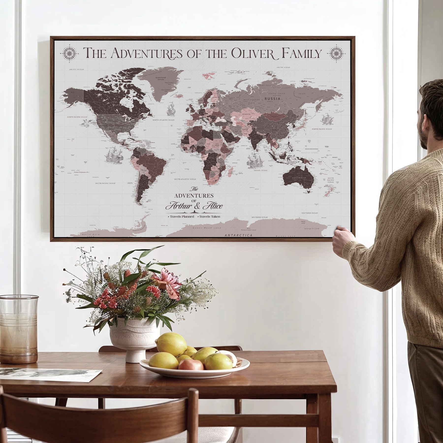 43789856-MGV-CV-36X24-Custom Push Pin World Map Wall Canvas Print – Personalized Travel Tracker with Pins – Framed Large Multi-Size Canvas for Home Office Decor