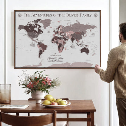 43789856-MGV-CV-36X24-Custom Push Pin World Map Wall Canvas Print – Personalized Travel Tracker with Pins – Framed Large Multi-Size Canvas for Home Office Decor