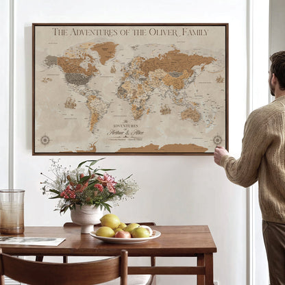 66042608-MGV-CV-36X24-World Travel Map with Pins – Push Pin Maps of Where I've Been, Framed Wall Map for Travel Memories, Old Style Decorative World Map - H11