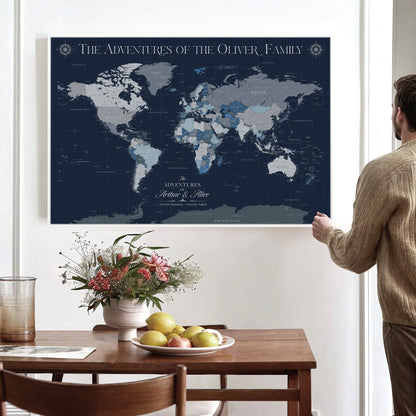 11352707-MGV-CV-36X24-Custom Push Pin World Map Wall Canvas Print – Personalized Travel Tracker with Pins – Framed Large Multi-Size Canvas for Home Office Decor